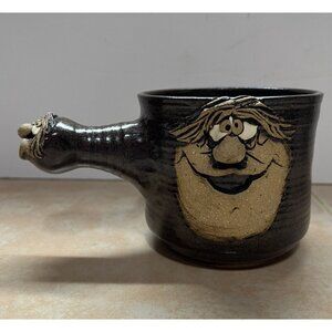 Vintage 3D Caveman Face Stoneware Pottery Mug Signed "Daniels 77'-"